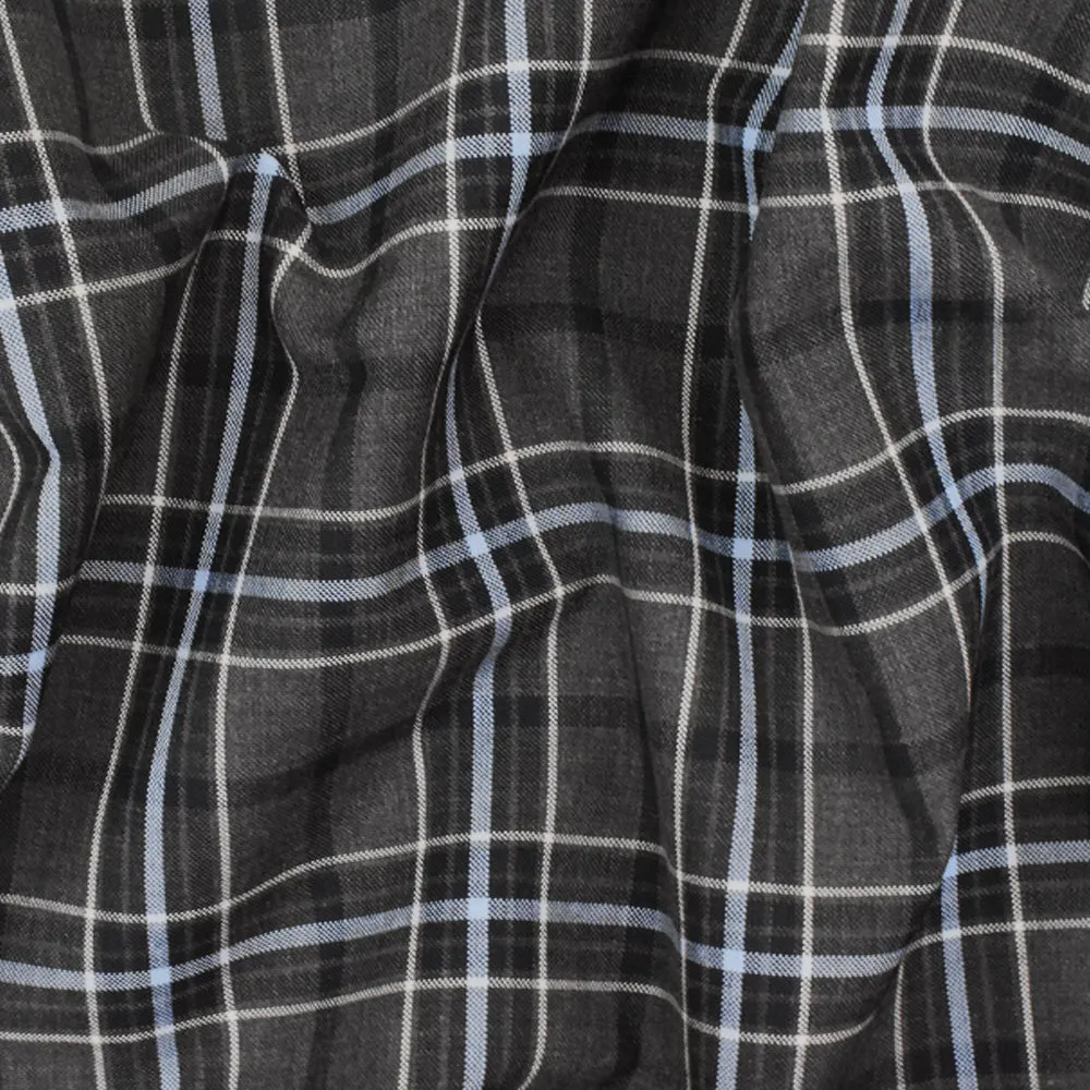 Slate Gray-Blue-Multi Plaid Poly-Wool Woven Suiting Fabric