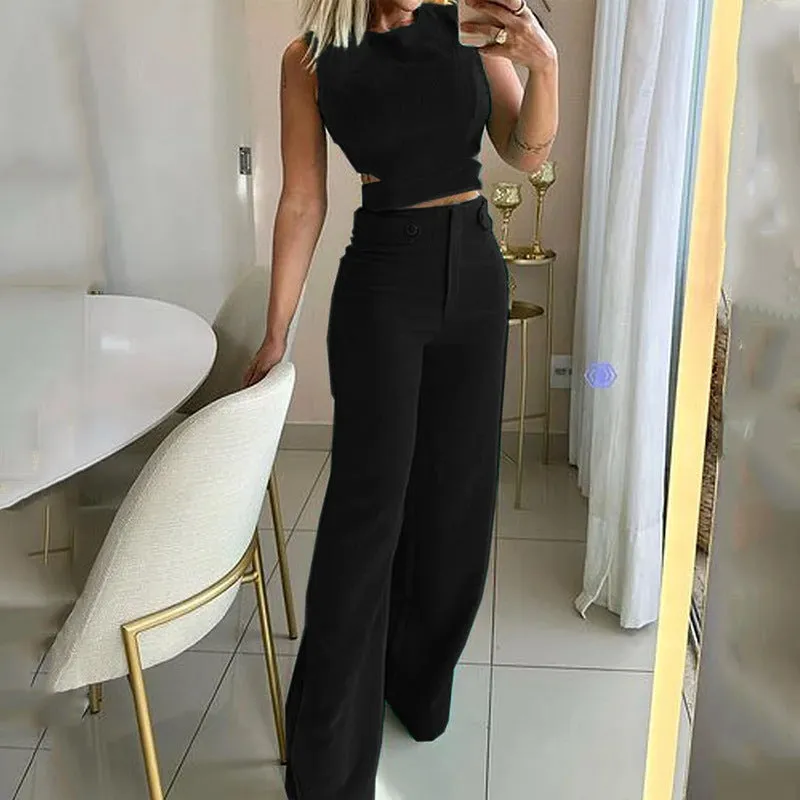 Slim fit sleeveless button suit