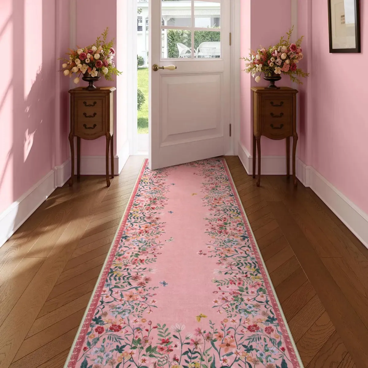 Solene Modern Blooming Floral Garden Pink Area Rug