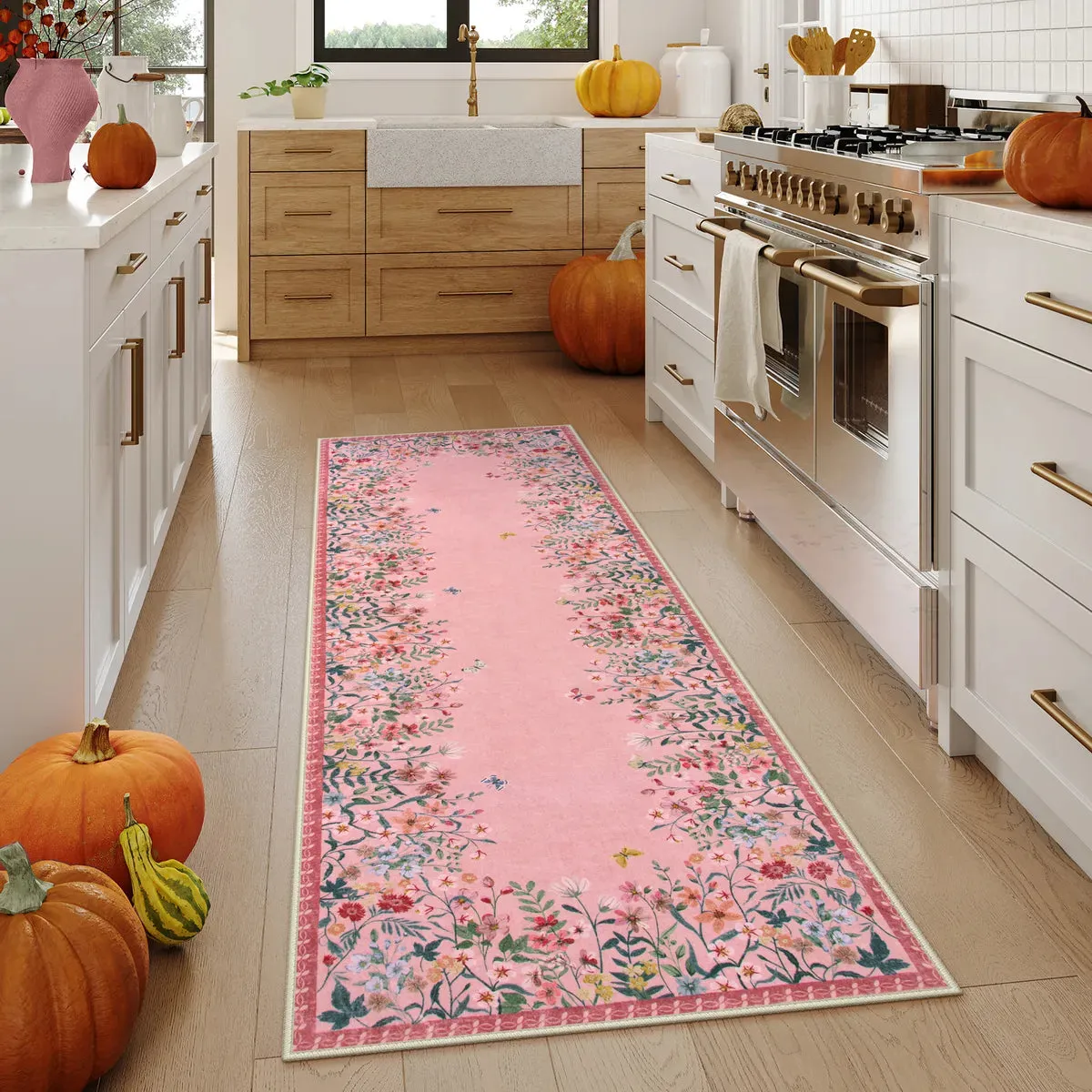 Solene Modern Blooming Floral Garden Pink Area Rug