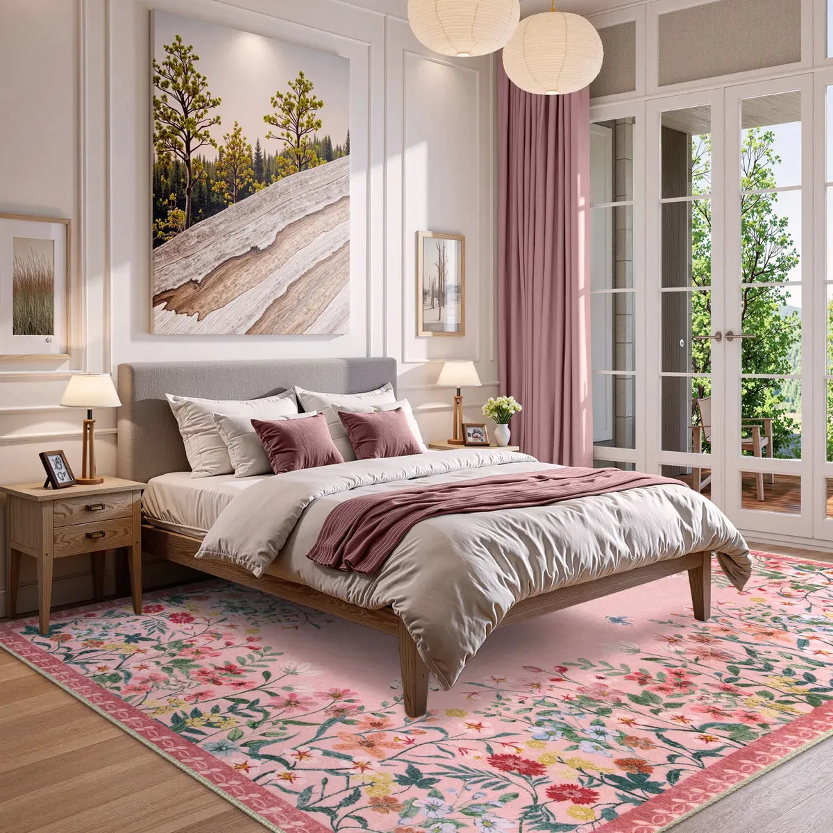 Solene Modern Blooming Floral Garden Pink Area Rug