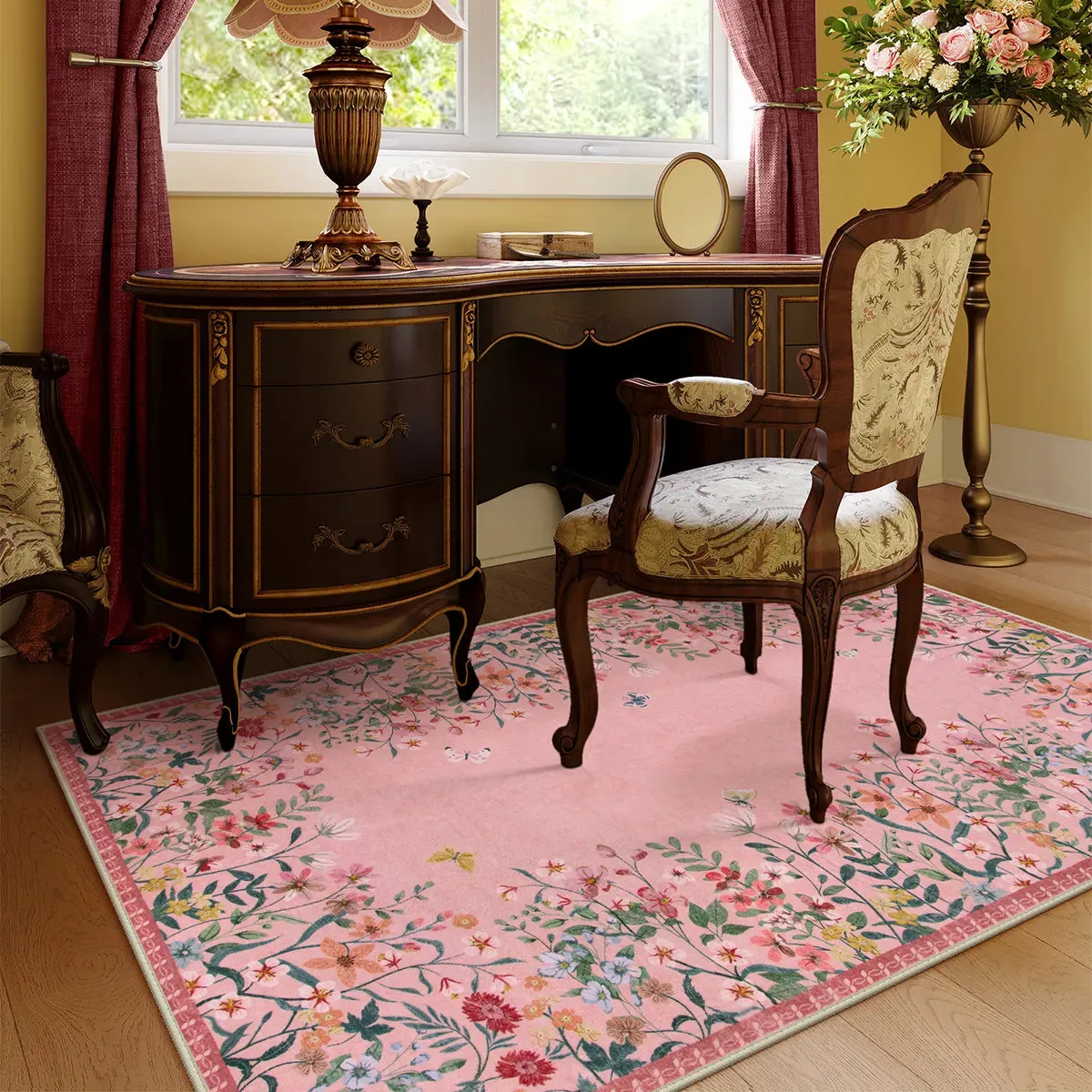 Solene Modern Blooming Floral Garden Pink Area Rug