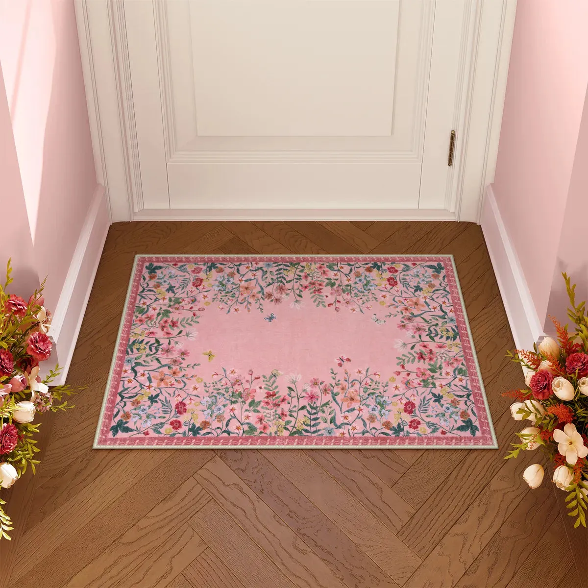 Solene Modern Blooming Floral Garden Pink Area Rug