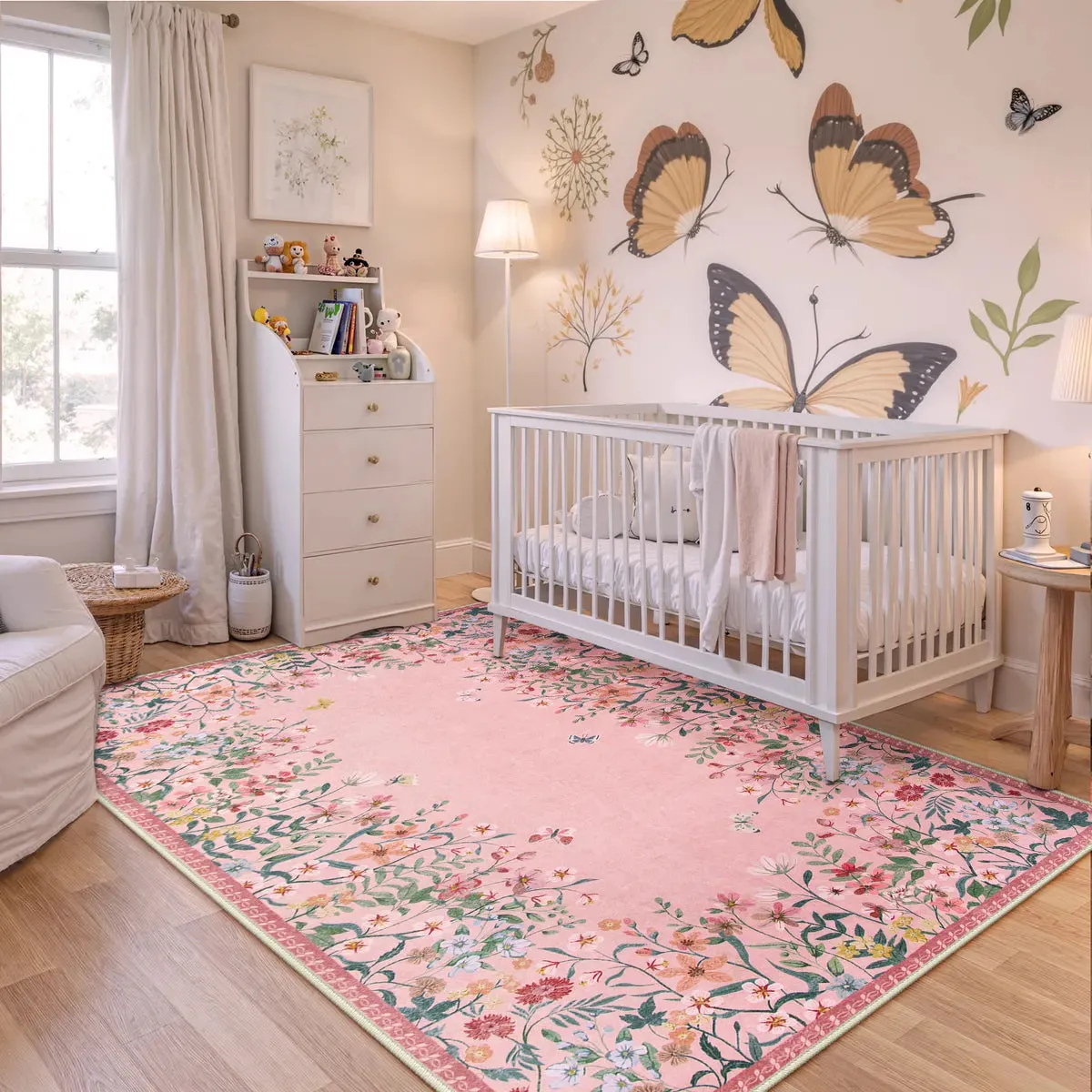 Solene Modern Blooming Floral Garden Pink Area Rug