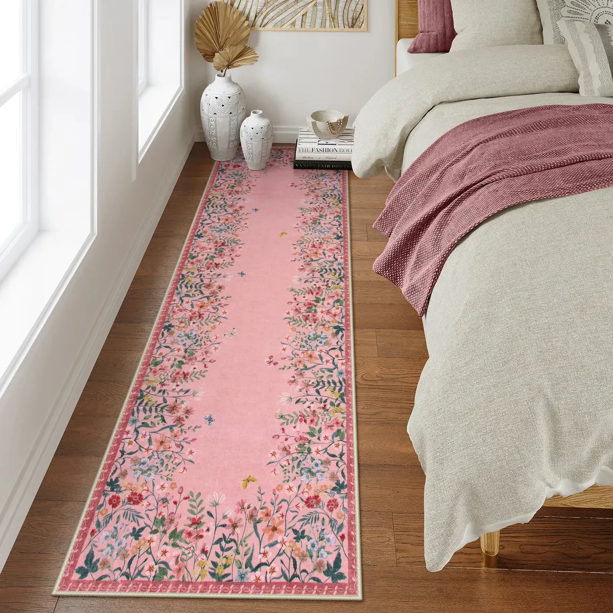 Solene Modern Blooming Floral Garden Pink Area Rug