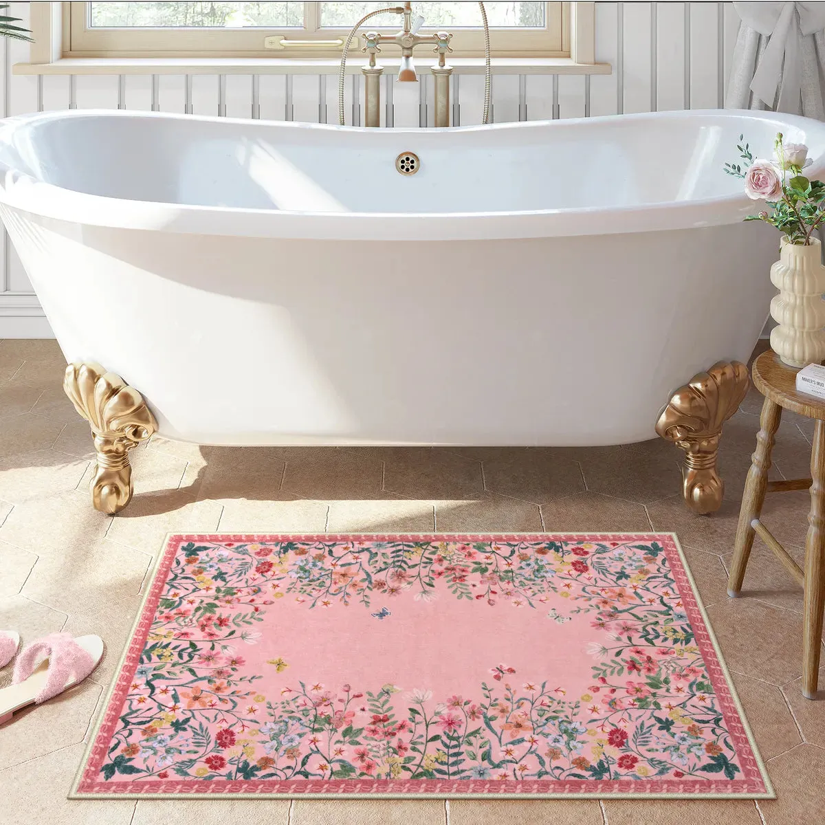 Solene Modern Blooming Floral Garden Pink Area Rug
