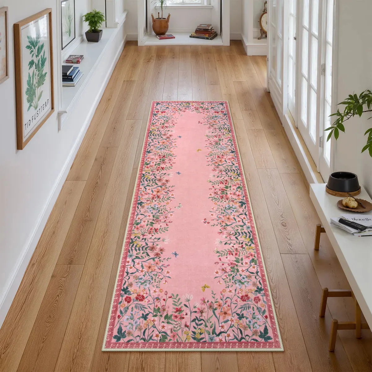 Solene Modern Blooming Floral Garden Pink Area Rug