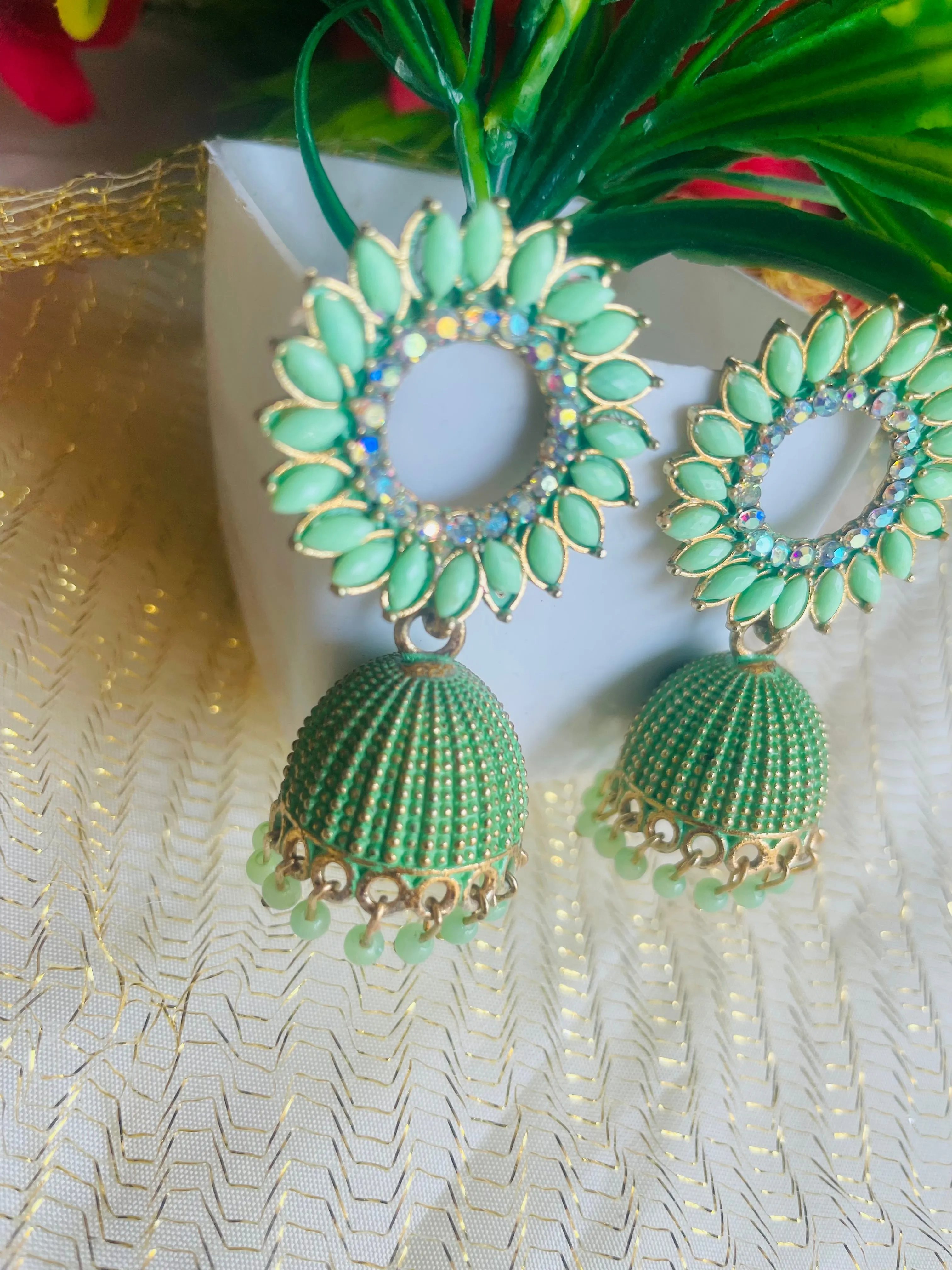 SUN FLOWER OLIVE JHUMKIS