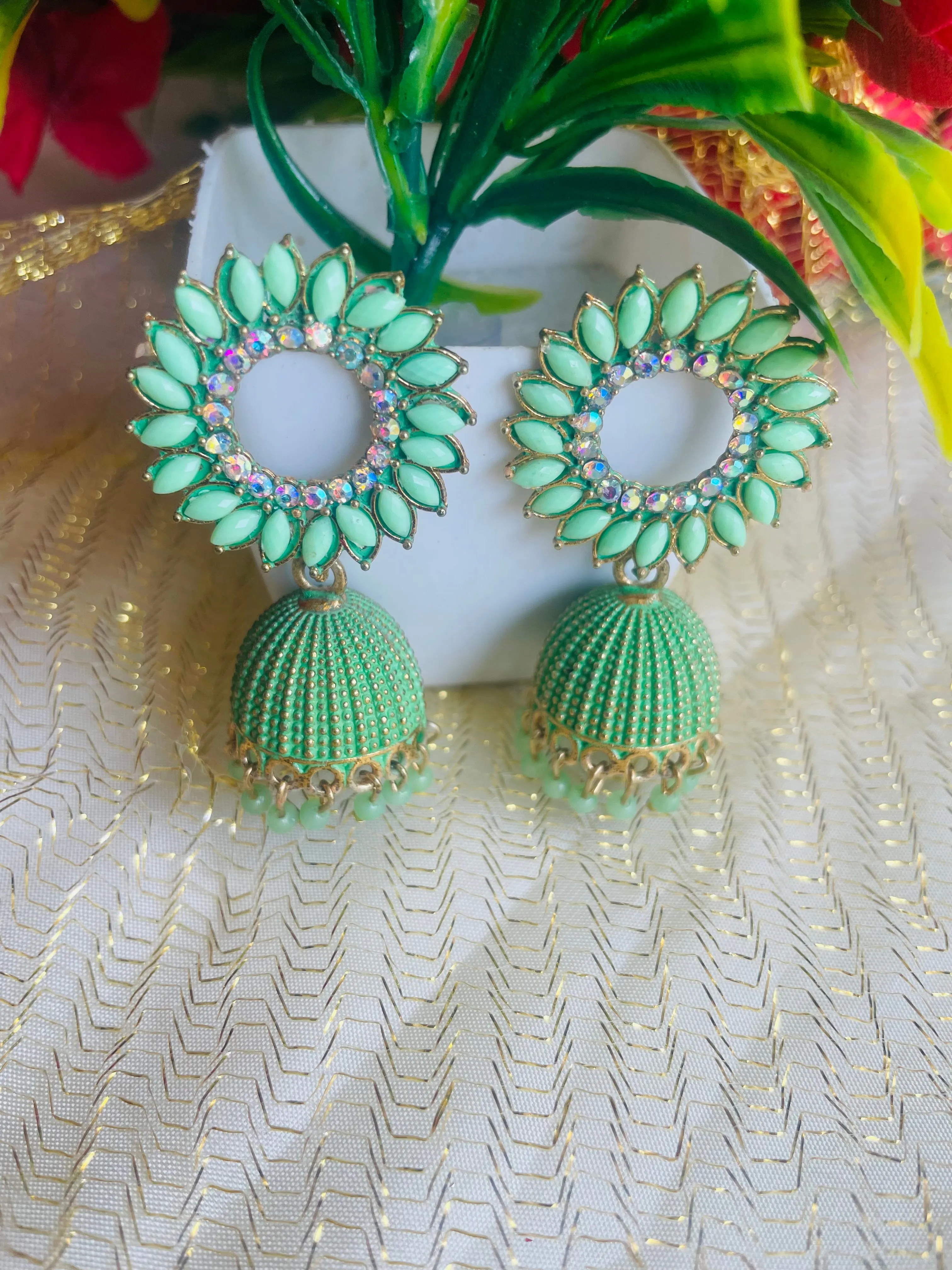 SUN FLOWER OLIVE JHUMKIS