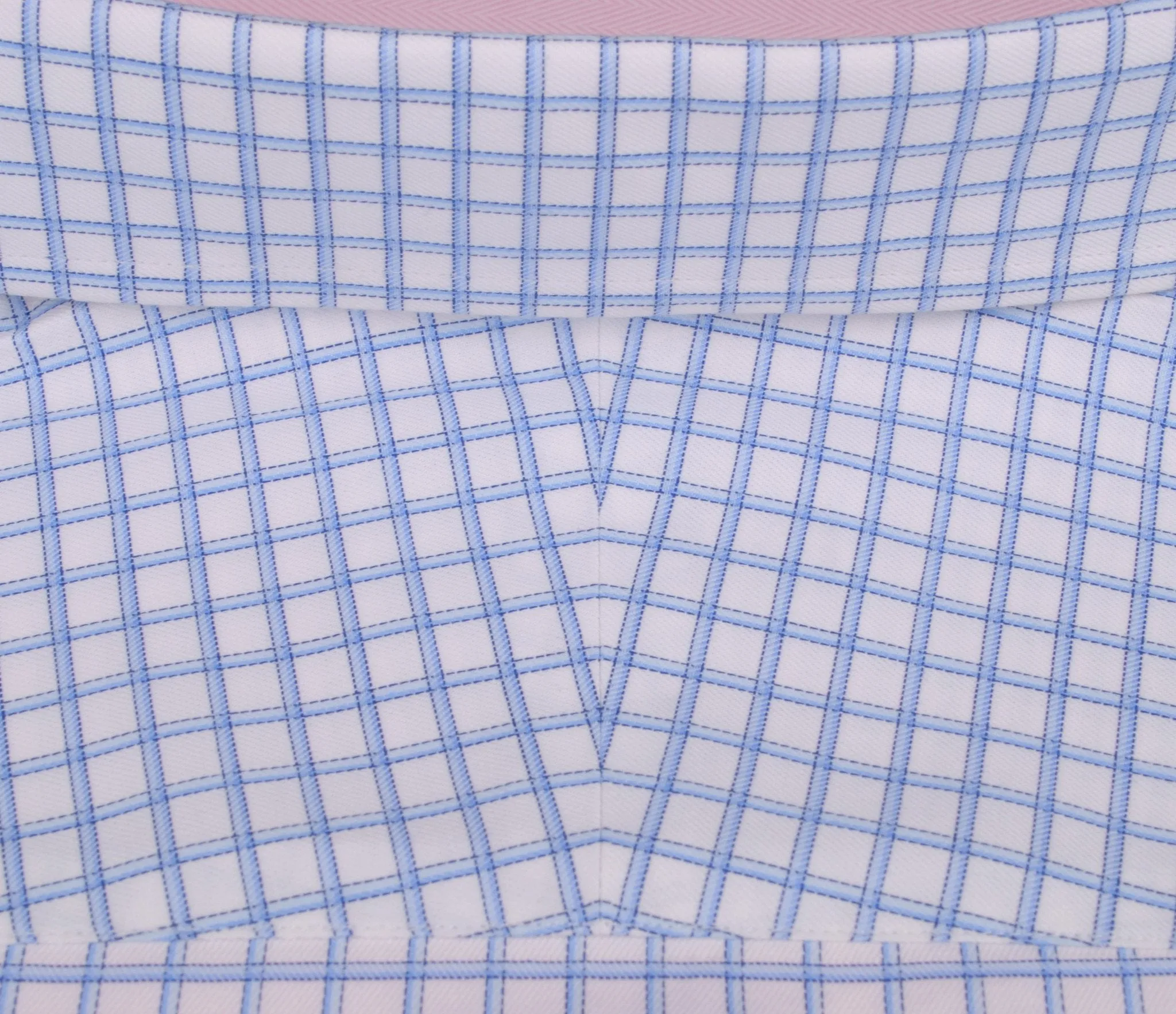 Thick Blue Plaid Checkered Formal Business Dress Shirt with Pink Gingham Designer Inner-Lining