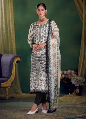 Unstitched Pakistani Print White Winter Suit Dress Material for Women