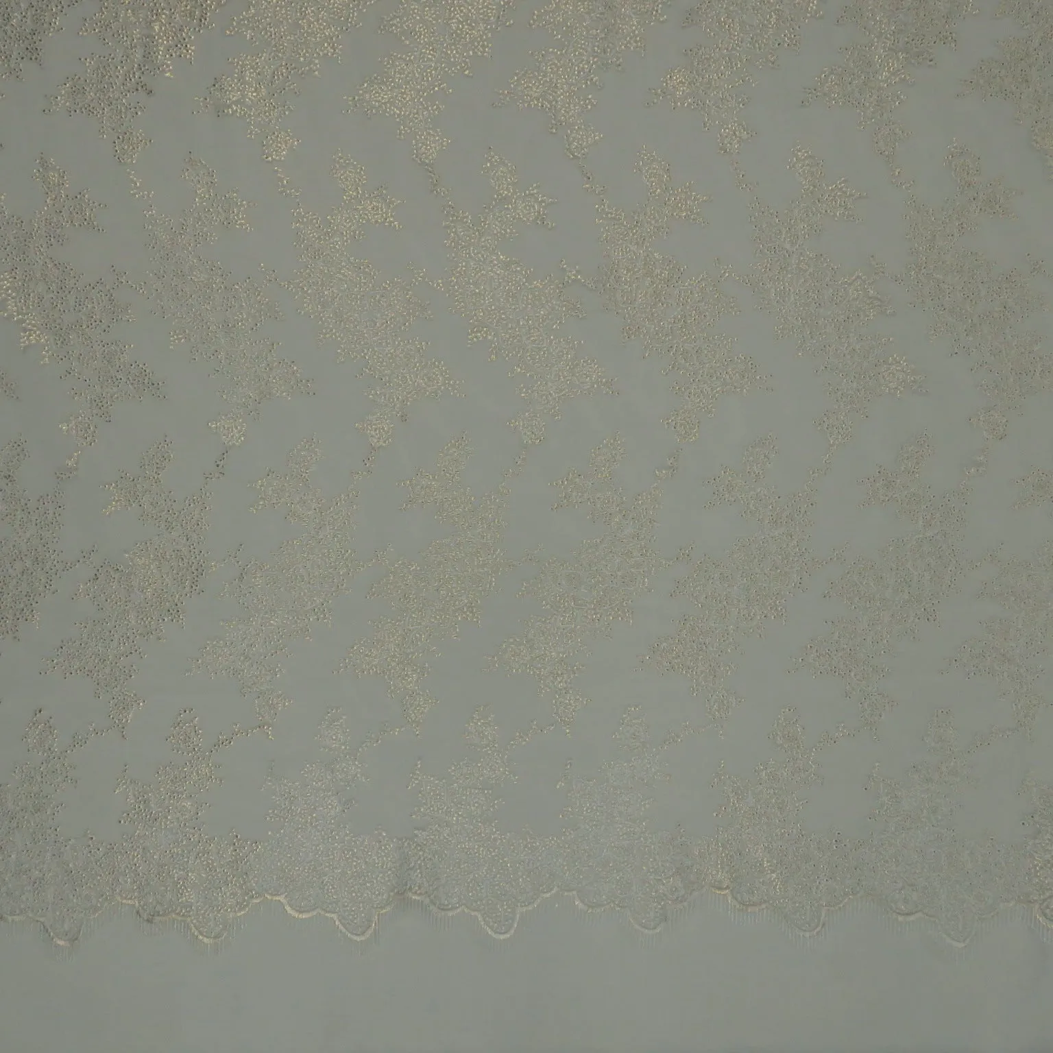 White Sequined Embroidered Tulle Fabric