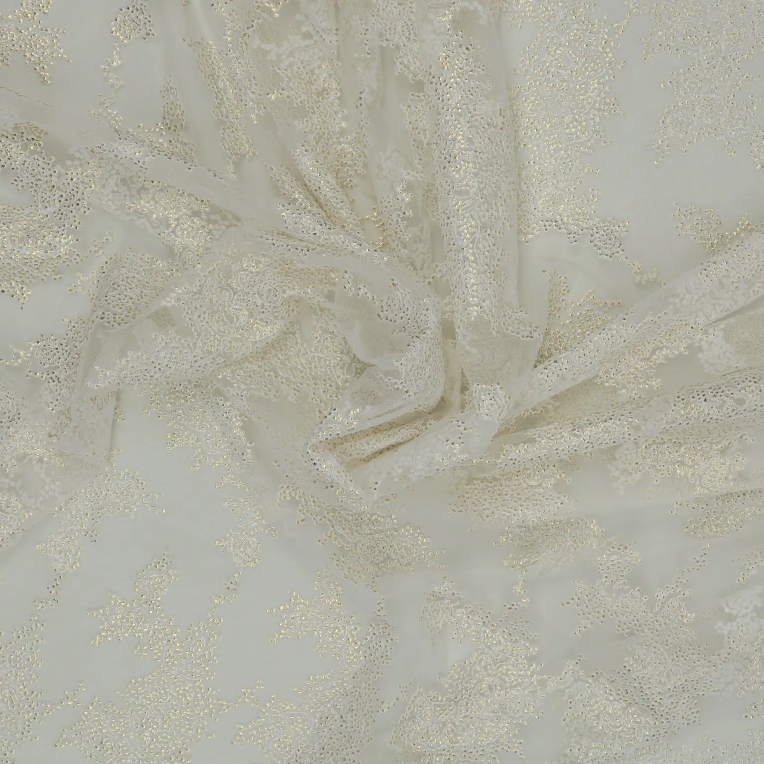 White Sequined Embroidered Tulle Fabric