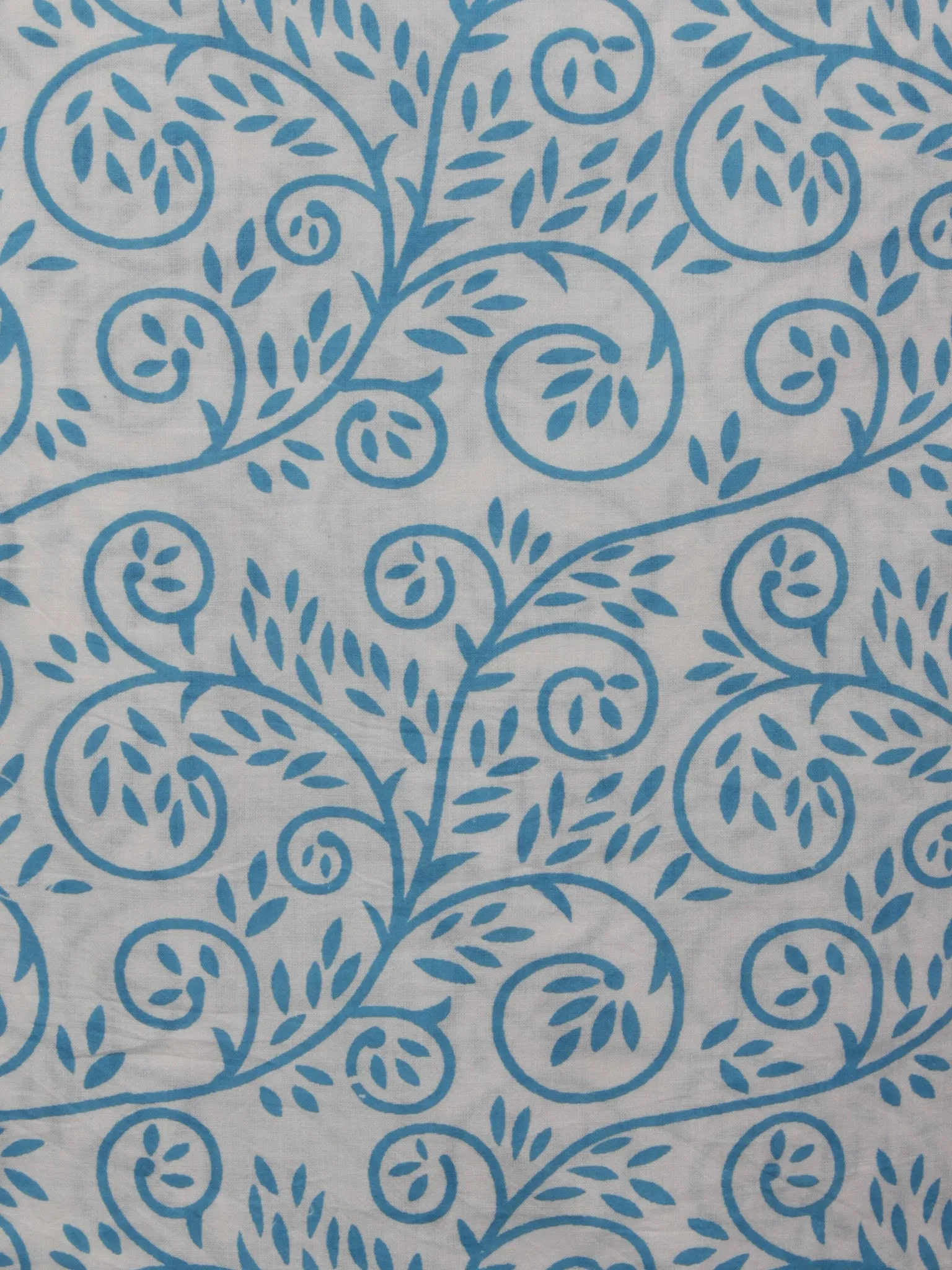 White Teal Blue Hand Block Printed Cotton Suit-Salwar Fabric With Chiffon Dupatta (Set of 3) - S16281303