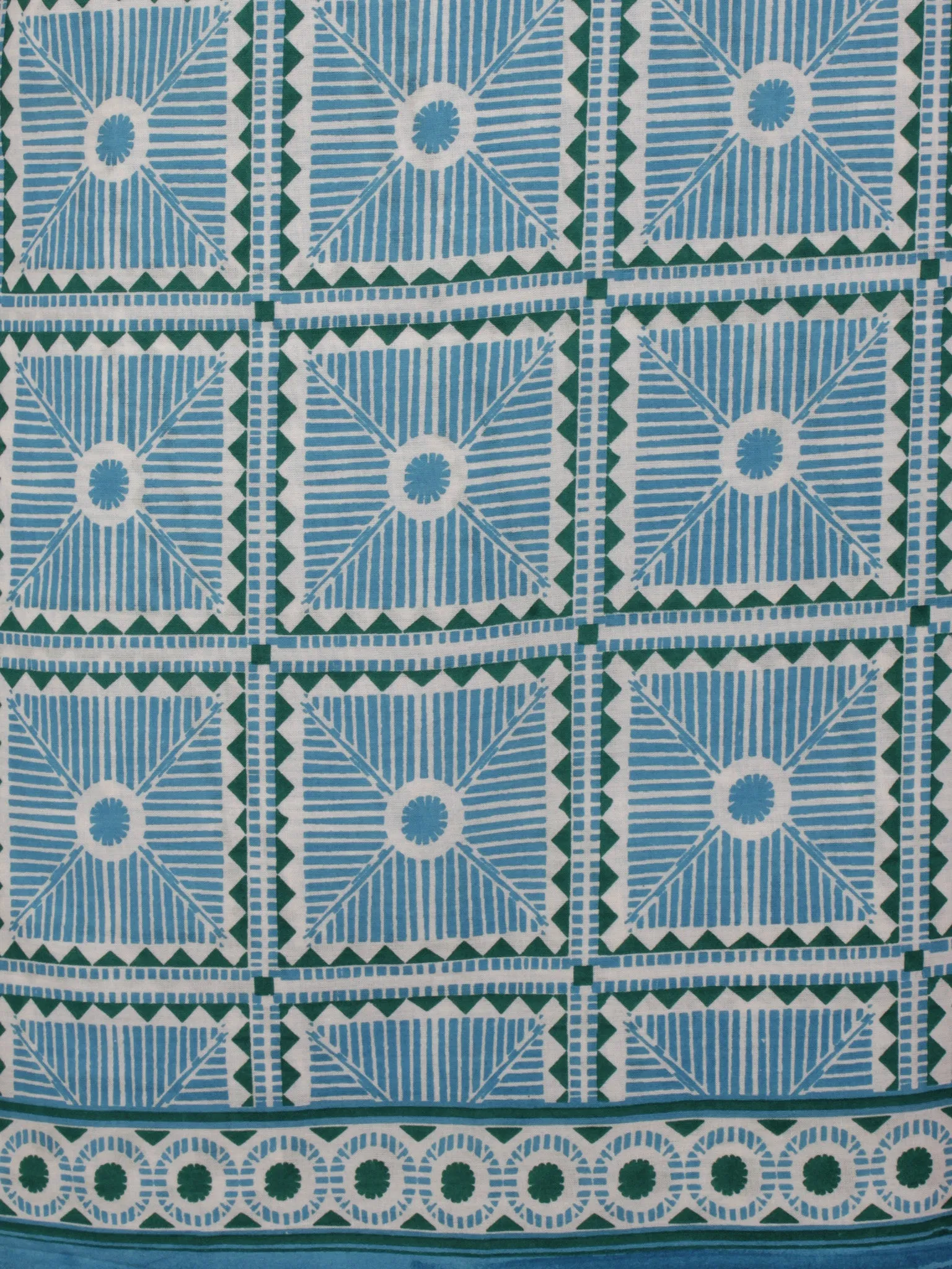 White Teal Blue Hand Block Printed Cotton Suit-Salwar Fabric With Chiffon Dupatta (Set of 3) - S16281303