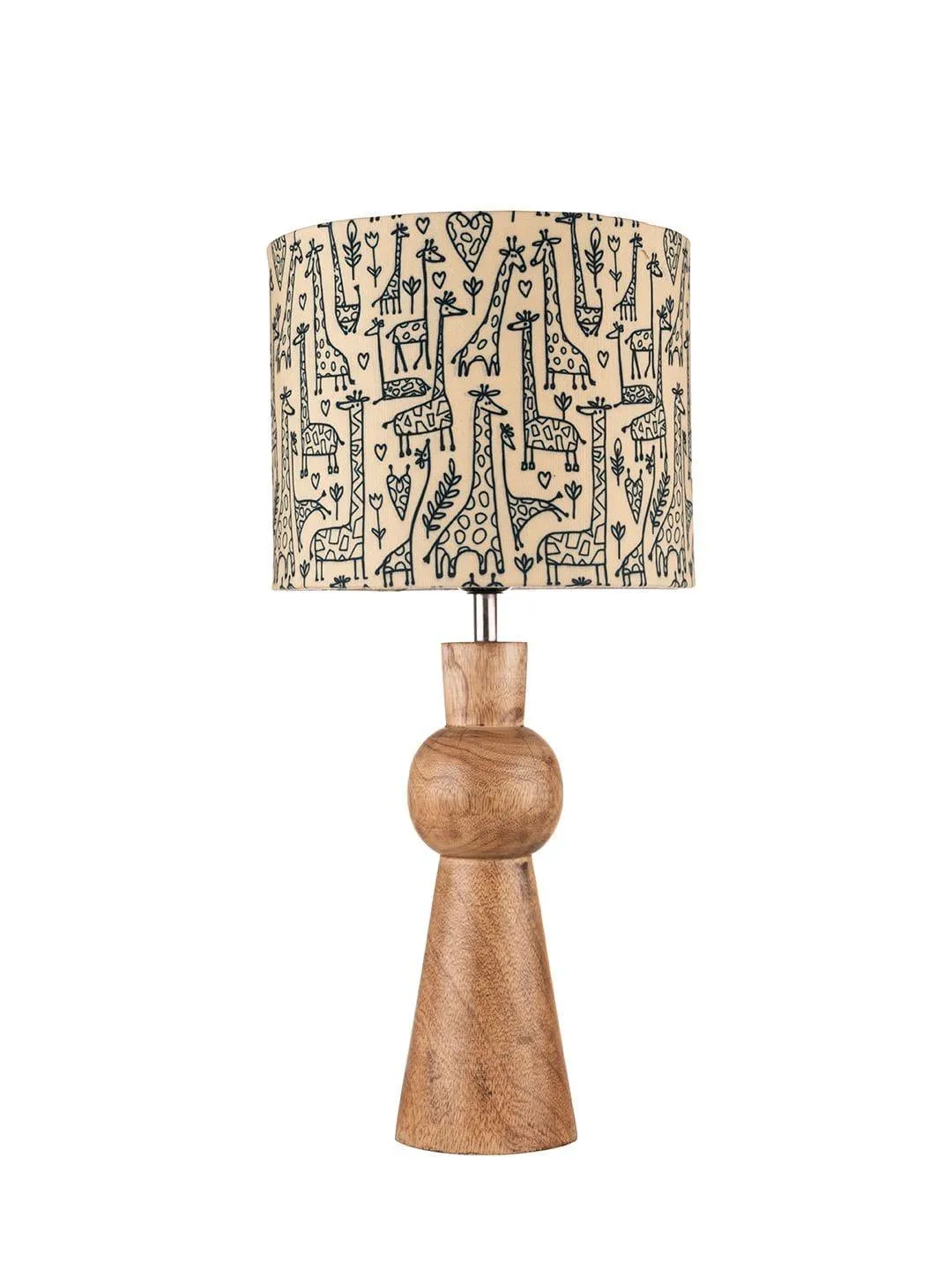 Wooden Skirt Lamp with Multicolor Animal Print Shade