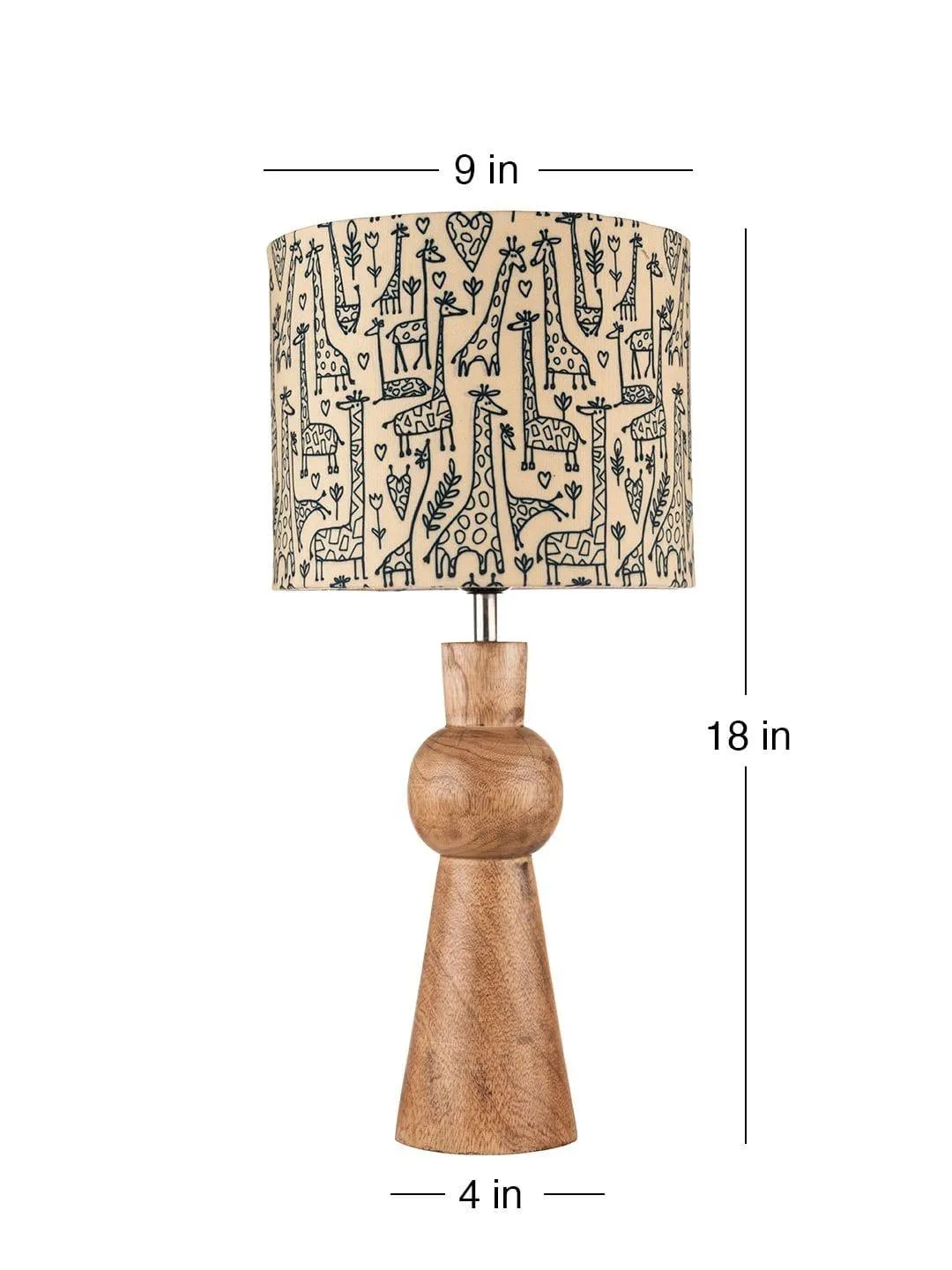 Wooden Skirt Lamp with Multicolor Animal Print Shade