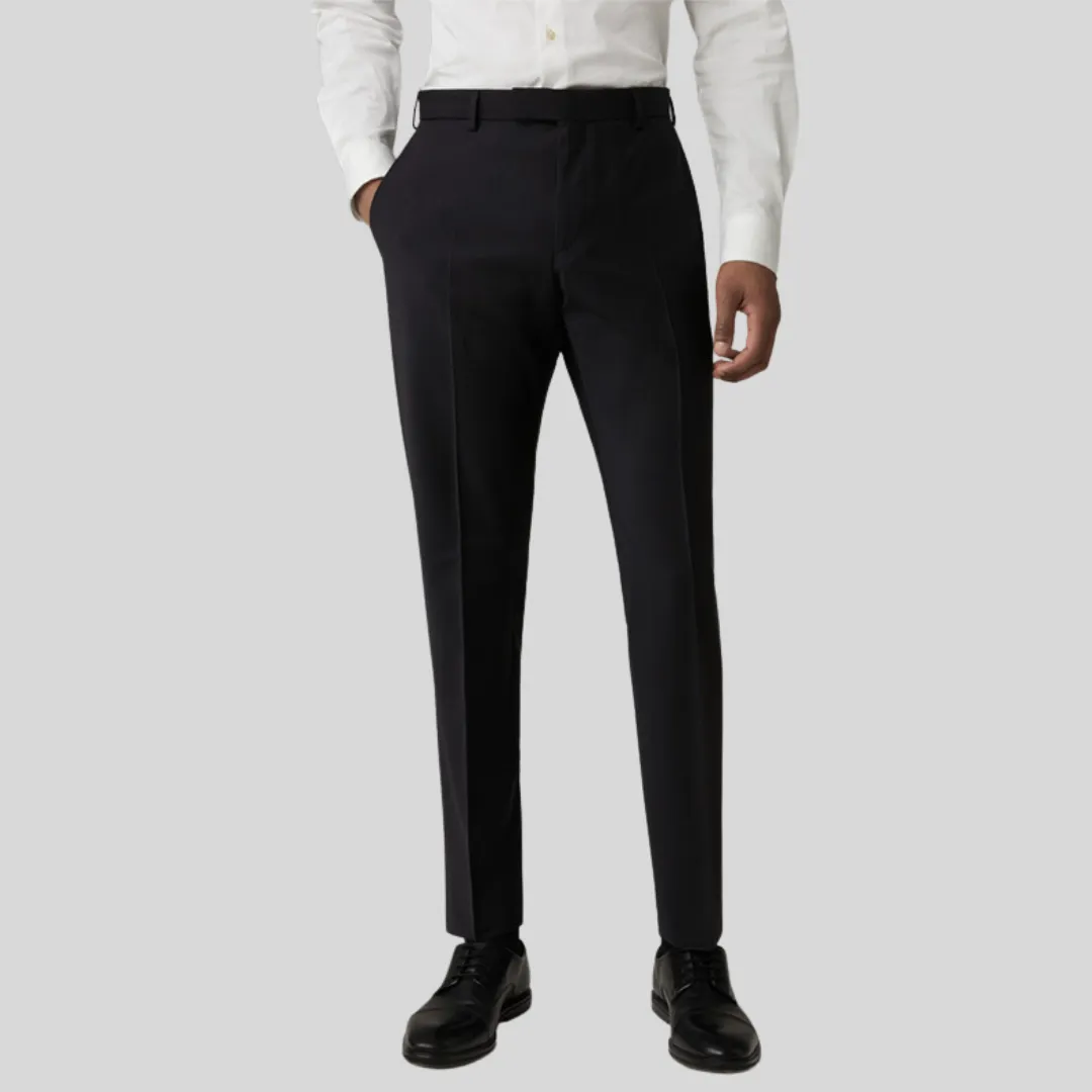 Wool Stretch Blend Slim Fit Dress Pant - Black