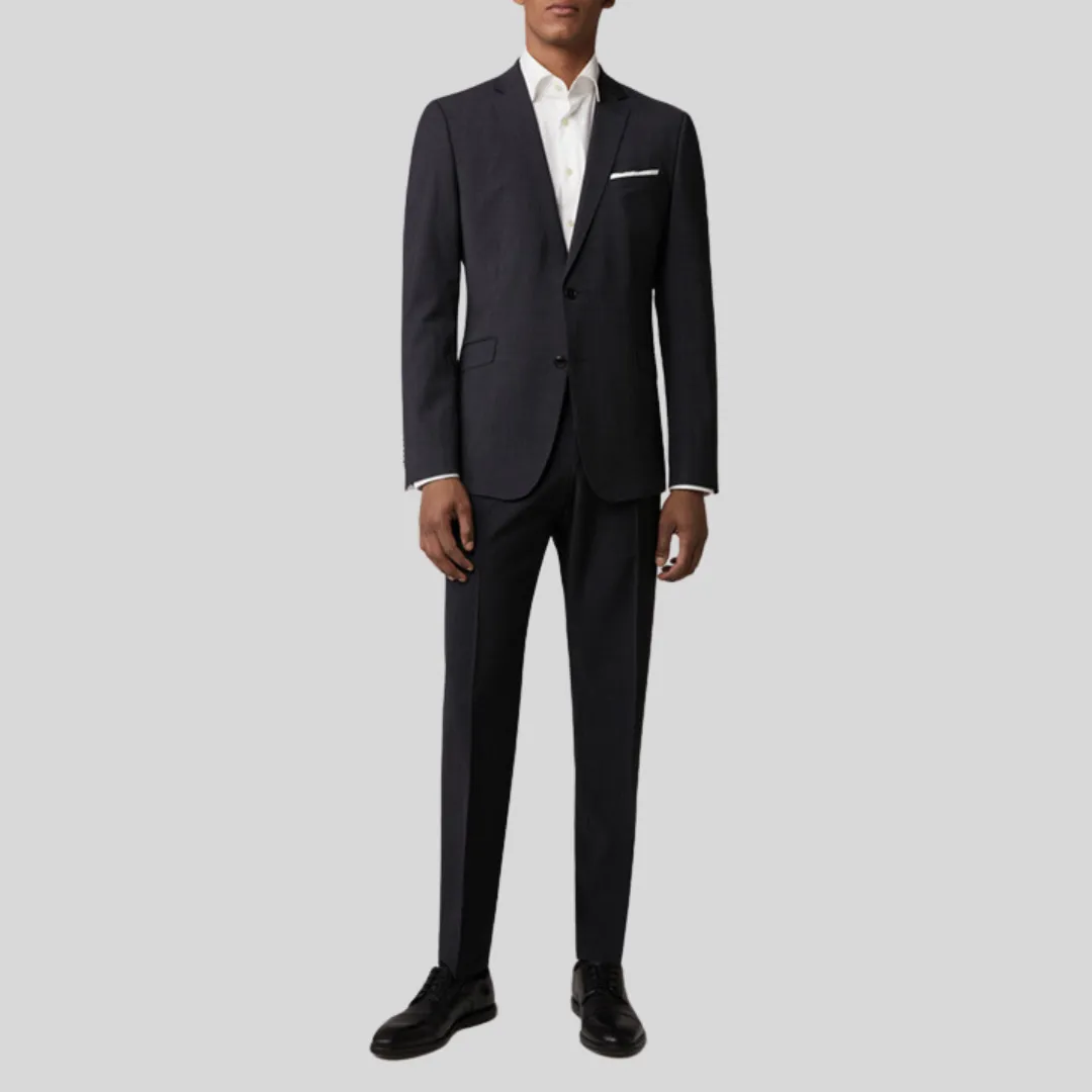 Wool Stretch Blend Slim Fit Dress Pant - Black